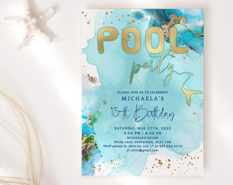 Blue Pool Party Invitation Digital Download: Boy or Girls Birthday Printable Editable Template P243