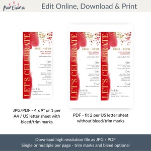 Anniversary Menu Card Dinner Party Table Menus Red Gold Plate Decor ...