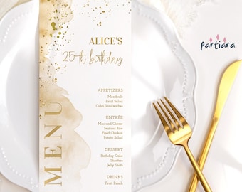 All White Gold Birthday Menu Cards Ladies Night Party Table Menus Printable Editable Instant Download Template P441