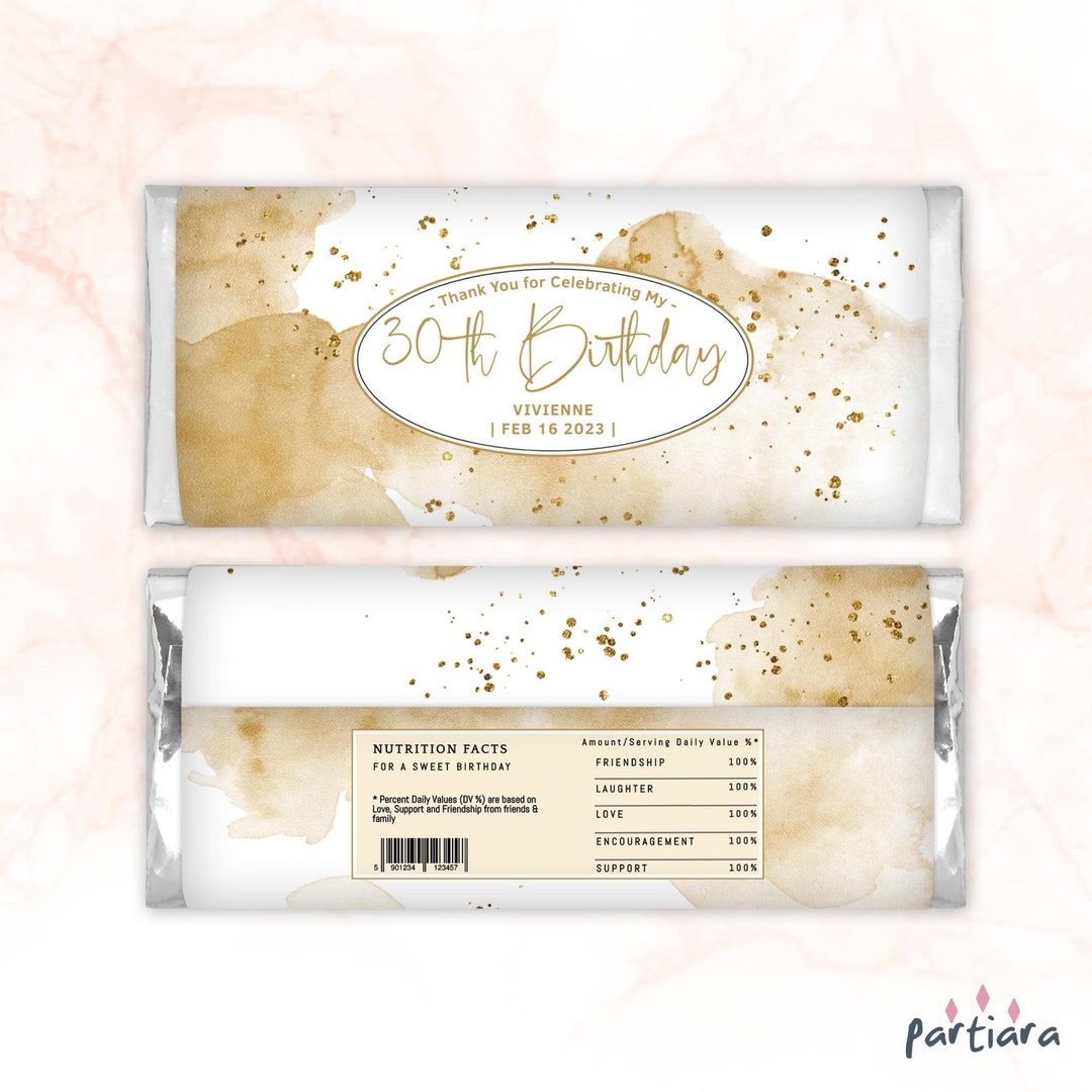 Example Candy Labels Gold Candy Label Template, Golden Birthday Chocolate Labels Printable ...