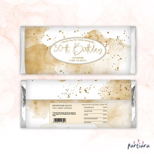 Gold Candy Label Template, Golden Birthday Chocolate Labels Printable, Teen Girls or Ladies Event Favors, Editable Digital Download P441