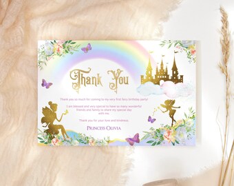 Editable Fairy Birthday Thank You Card Girls Enchanted Garden Party Baby Shower Notecards Printable Instant Download Digital Template P674