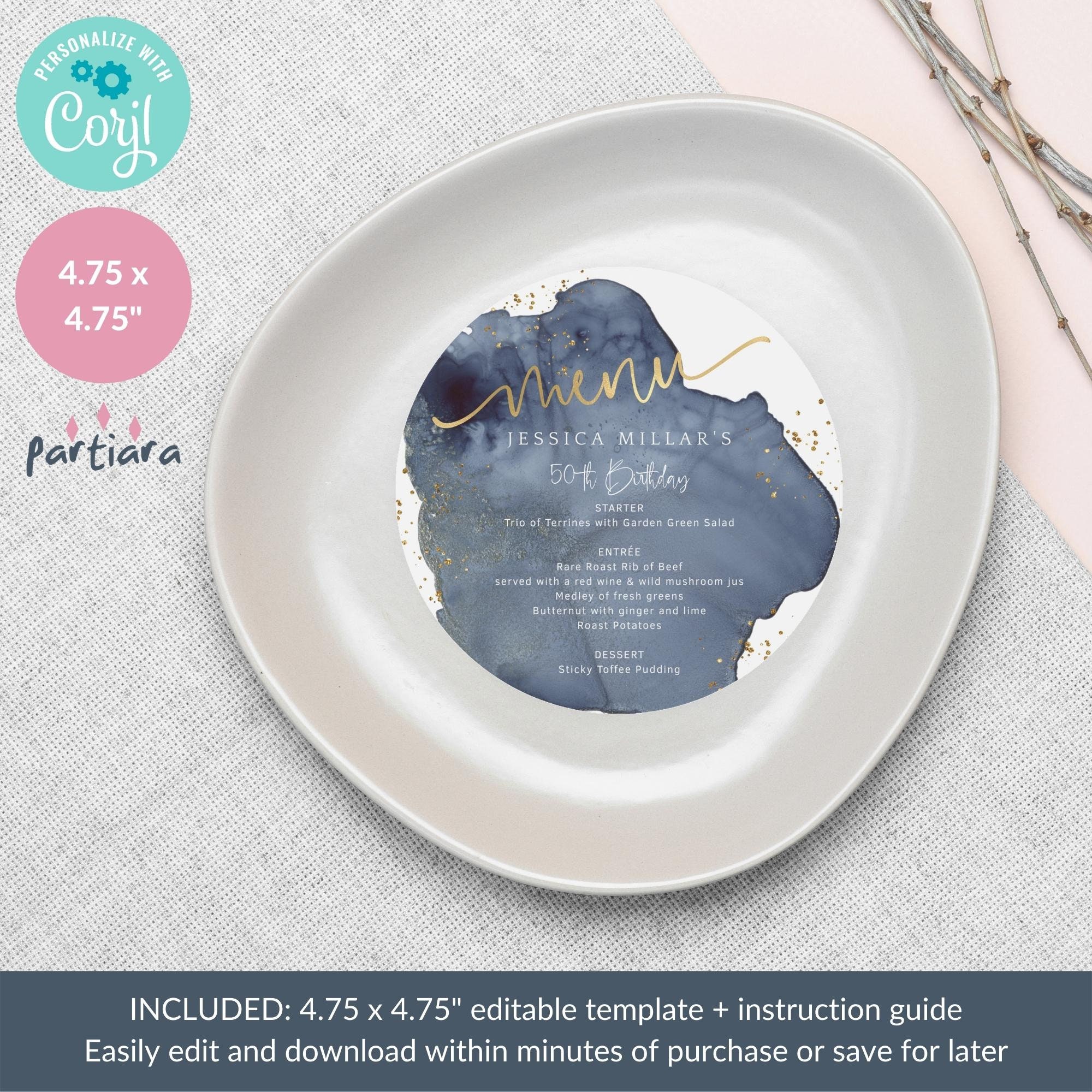 Navy Blue Gold Small Circle Menus Printable Tea Party Plate Etsy Canada