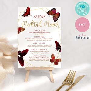 Butterfly Mocktail Menu Butterfly Red Gold Fruit Cocktail Party Bar ...