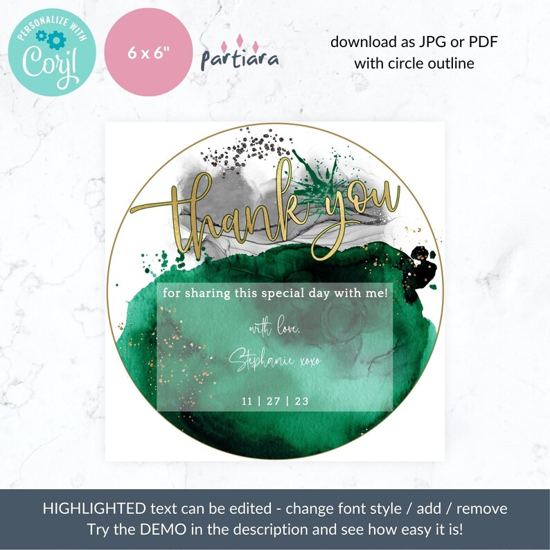 Birthday Thank You Charger Plate Thankyou Cards Ladies Emerald Etsy