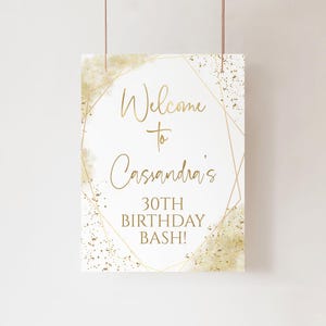 Birthday Welcome Sign Template, All White Gold Editable Dinner Party Welcome Poster Printable, Ladies or Girls Events, Editable 18x24 P86