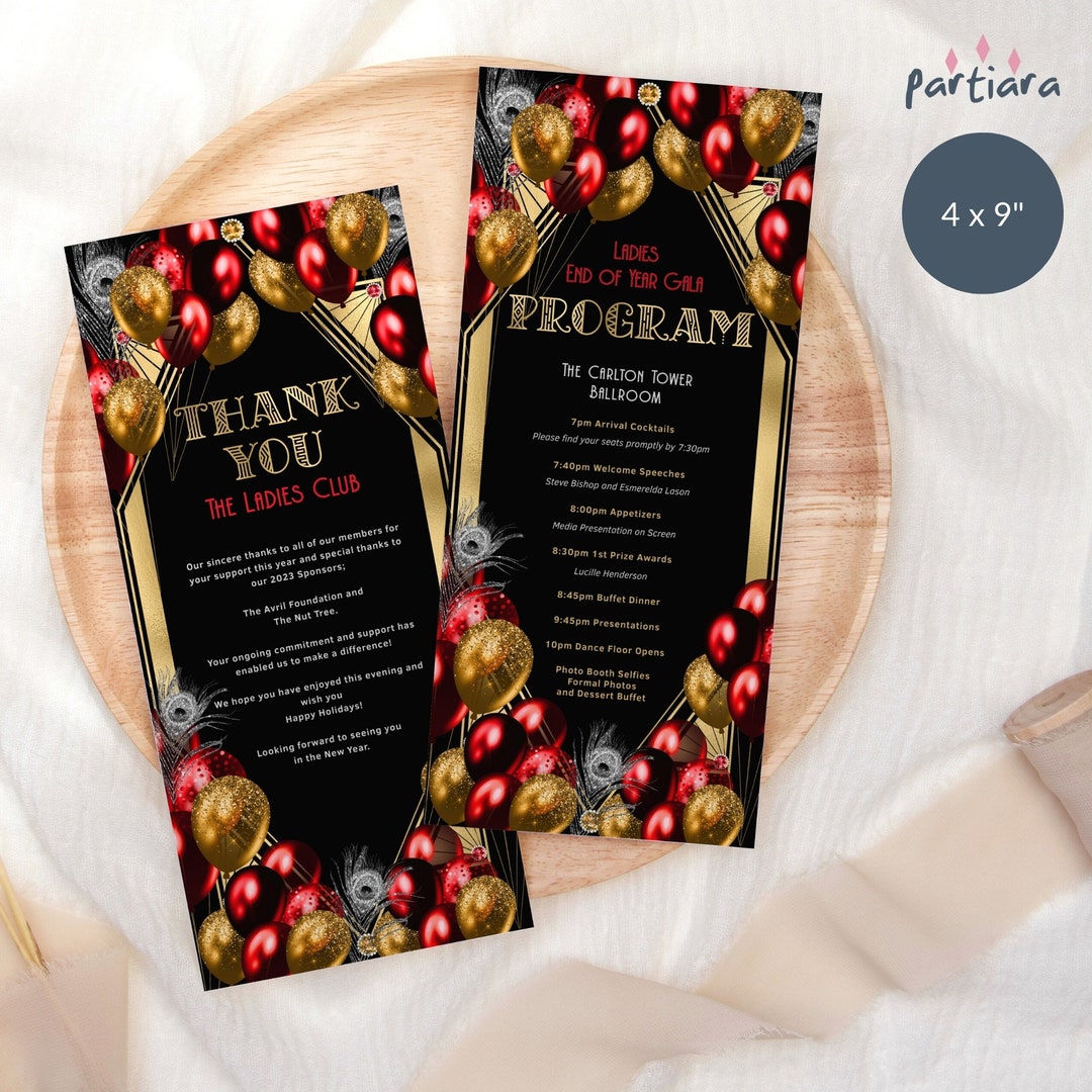 Dinner Party Program Card Printable, Thank You Table Programs