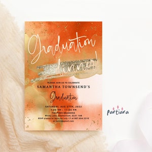 Graduation Dinner Invitation, Graduation Party Invite Template, Summer Grad Bash Printable Editable Digital Download, Orange Gold P417