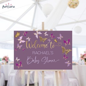 Butterfly Welcome Sign Girl Baby Shower Party Welcome Poster Board