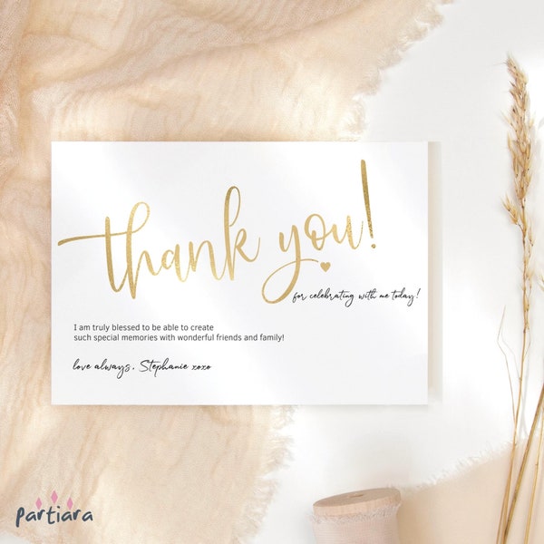 Adult Birthday Thank You Cards Editable All White Gold Party Thankyou Note Cards Printable Ladies or Mens Milestone Retirement Thanks P266