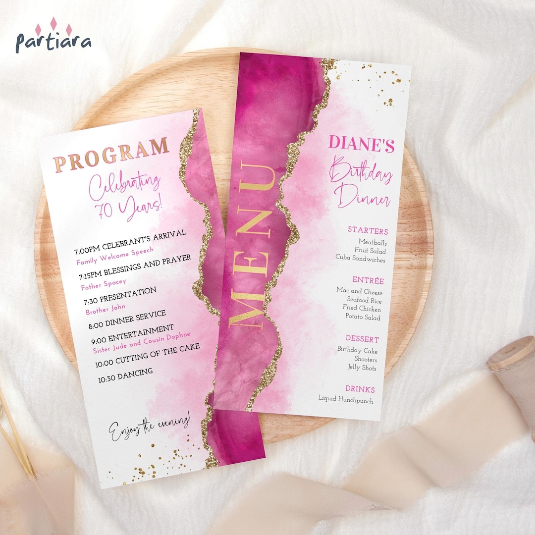 Editable Birthday Menu Program Template Ladies Dinner Party Table Menus ...