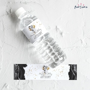Teens Water Bottle Label Template, Boys Birthday Party Water Labels Printable, Mens Events Black Silver Gold Decor, Editable Download P251