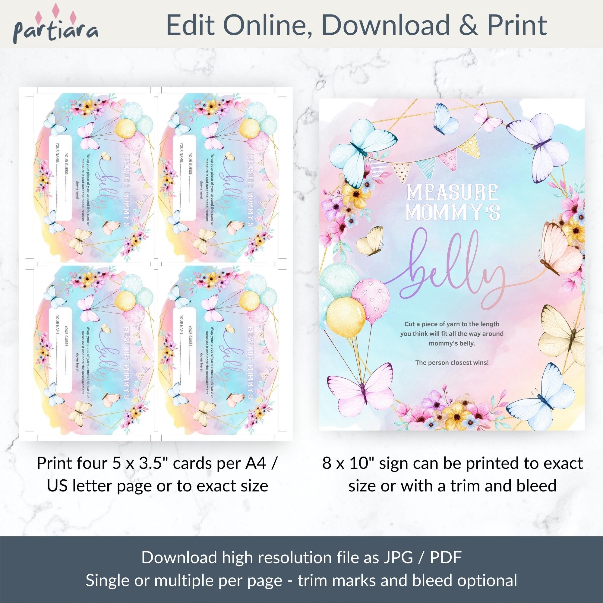 Butterfly Measure Mommys Belly Game Printable Rainbow Girl - Etsy