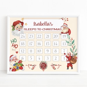 Santa Countdown Calendar, Christmas Eve Countdown Printable, Boy or Girls Activity Number of Sleeps to Xmas, DIY Editable Template P191