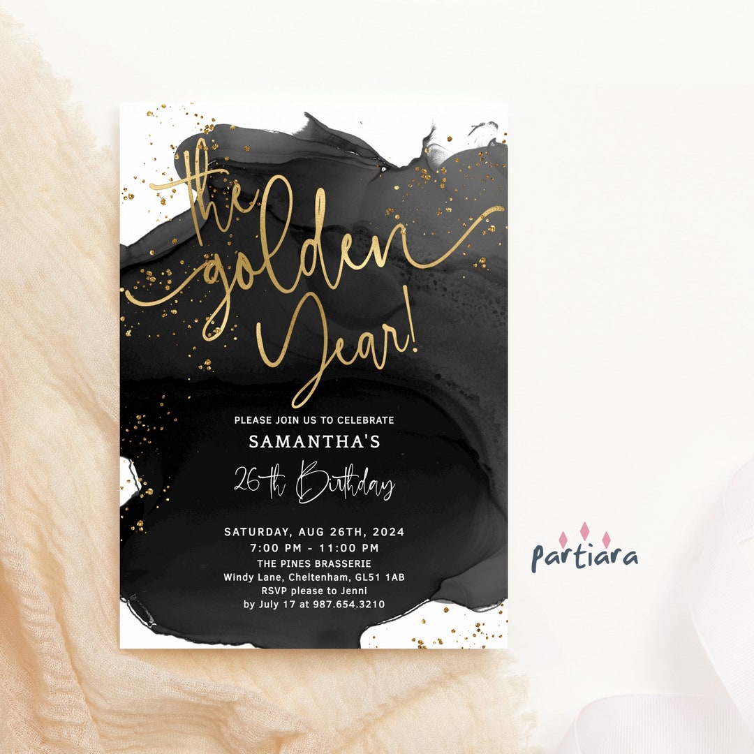 The Golden Year Invite, Golden Birthday Invitations, Men or Ladies ...