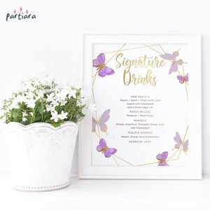 Editable Signature Drinks Sign Template, Ladies Birthday Cocktail Drink Bar Table Poster Decoration Printable, Digital Download P144 P685
