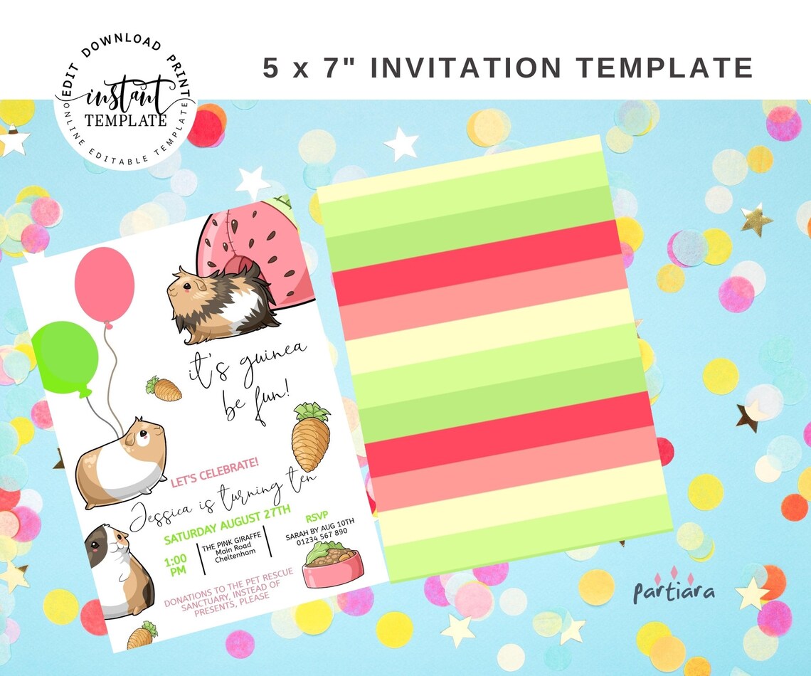 Guinea Pig Party Invitation Guinea Pig Birthday Party Invite | Etsy