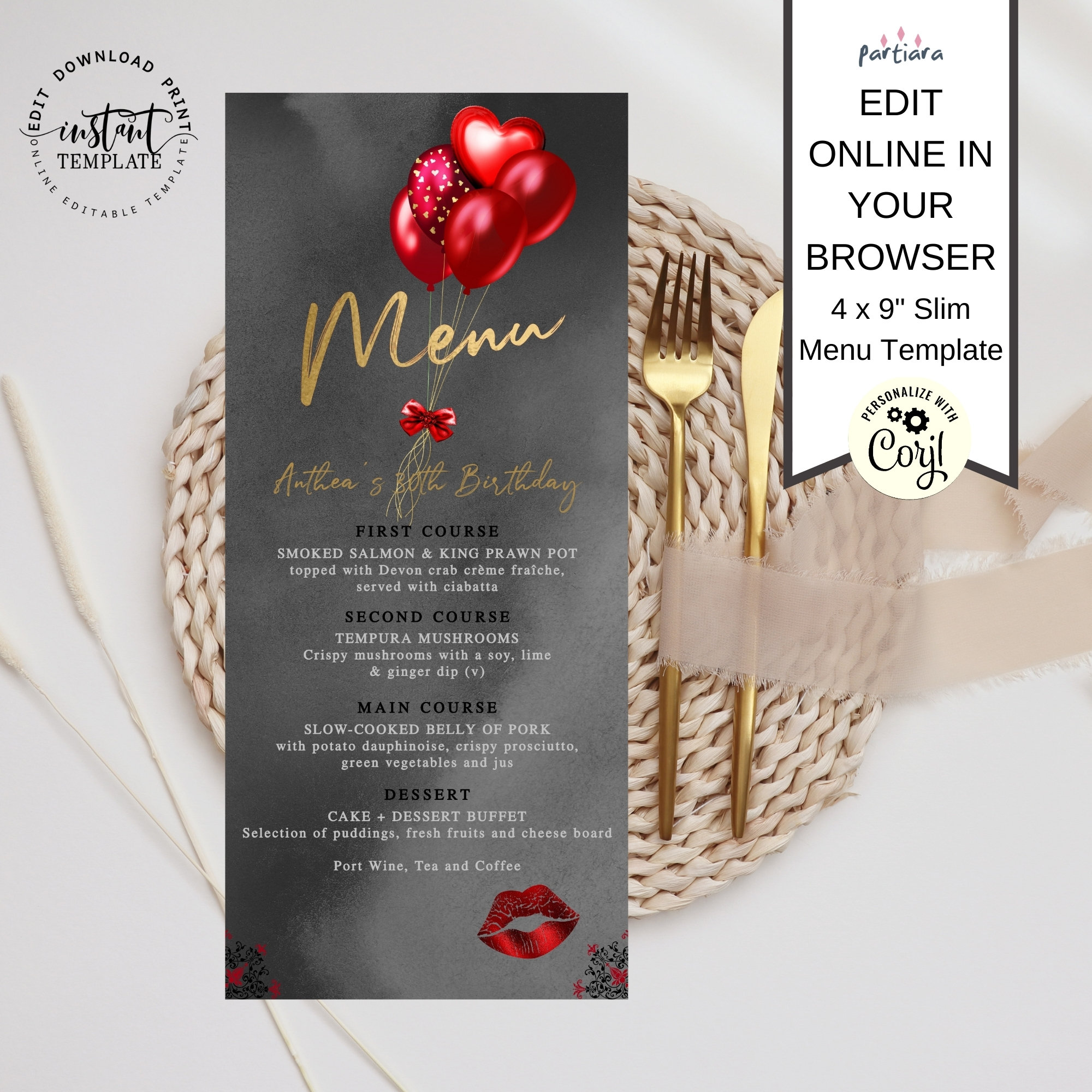 Romantic Dinner Menu Card Editable Template Sweetheart Etsy