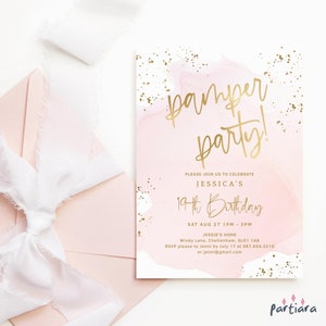 Ladies Pamper Party Invite Template, Girls Birthday Spa Day Invitation Printable, Teens Pastel Pink Cards, Editable Digital Download P458