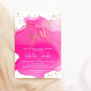 Babyparty-Einladung Hot Pink Digital Download, es ist eine Mädchen-Sommerparty einladen druckbare, bearbeitbare Vorlage P200