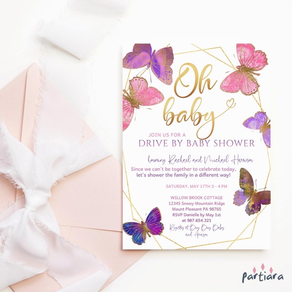 Drive by Baby Shower Invitation Girl Etsy