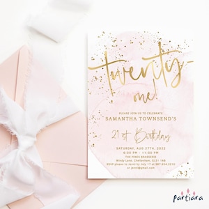 Damen 21. Geburtstagseinladung Druckbare Blush Pink Gold Dinner Party einladen Bearbeitbare Digital Download Vorlage Konfetti Dekor P249