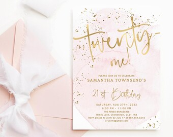 Ladies 21st Birthday Invitation Printable Blush Pink Gold Dinner Party Invite Editable Digital Download Template Confetti Decor P249