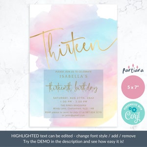DIY Teen Girl's 13th Birthday Invites Printable Editable - Etsy UK