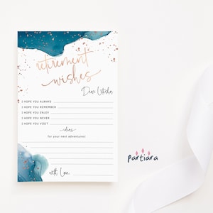 Teal Ruhestand Wünsche Karte Bearbeitbare Vorlage, Gäste Wünsche und Hinweiskarten DIY Printable Digital Download Rose Gold Konfetti P502