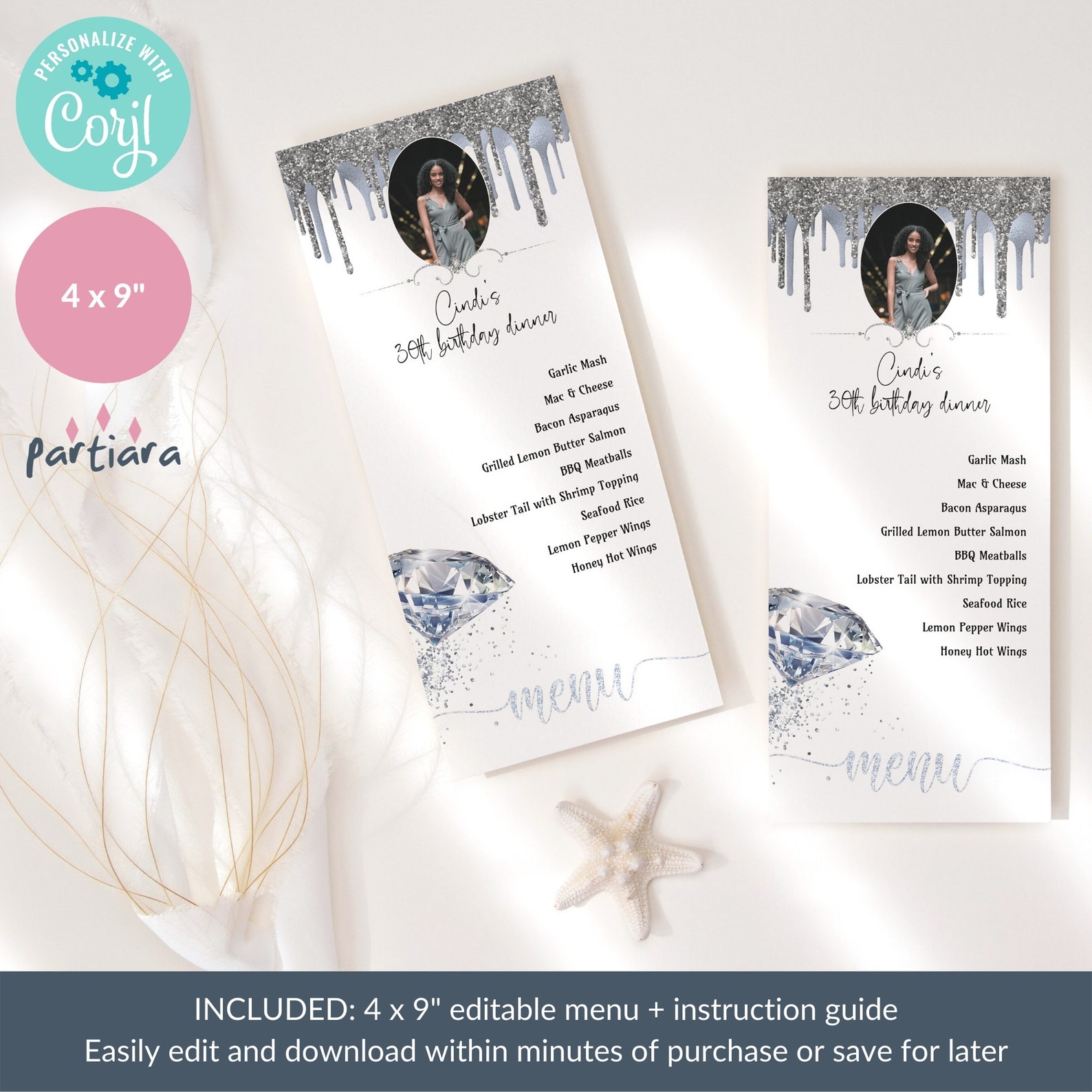 Birthday Diamond Menu Editable Photo Table Menus Printable - Etsy