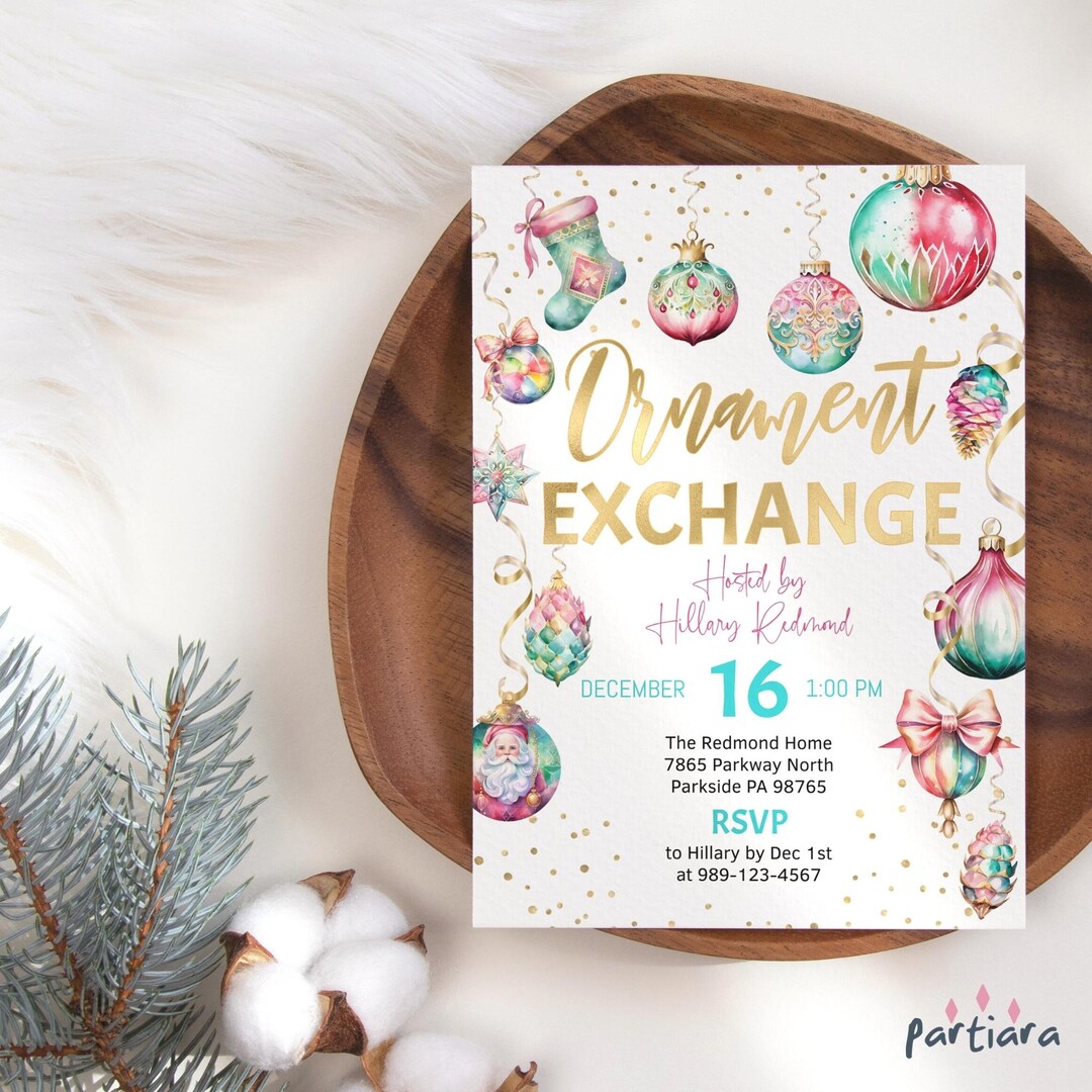 Ornament Exchange Invite Christmas Party Ornaments Swap Open House