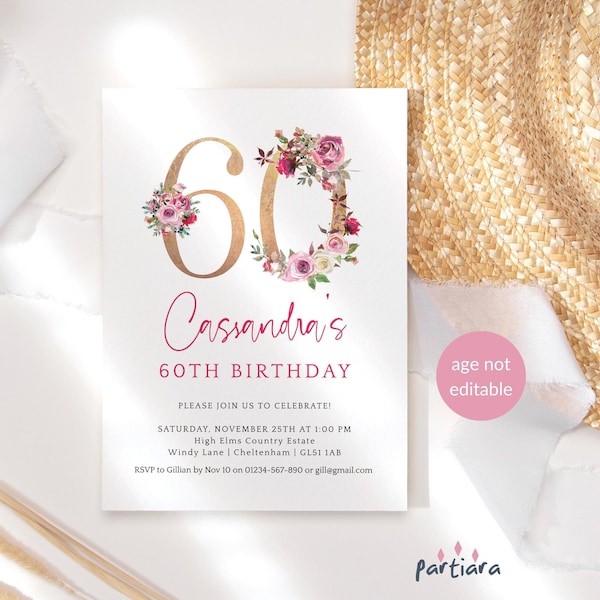 60th Tea Birthday Invitation Etsy