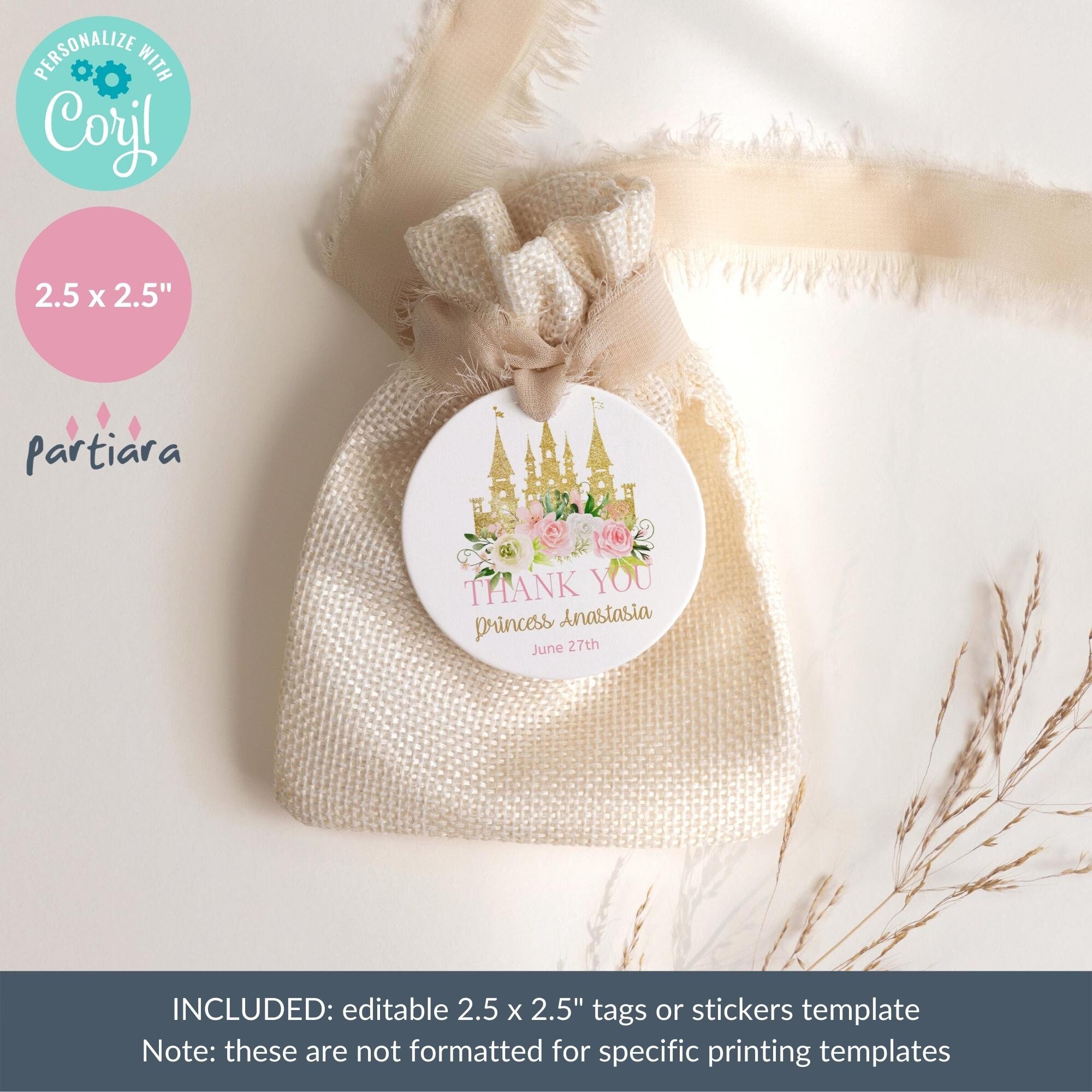 Editable Princess Favor Tag Girl 1st Birthday Thank You Gift | Etsy