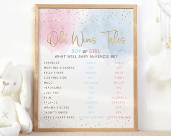 Gender Reveal Party Game Old Wives Tales Editable Questions Boy or Girl Baby Shower Activity Guessing Games DIY Printable P16