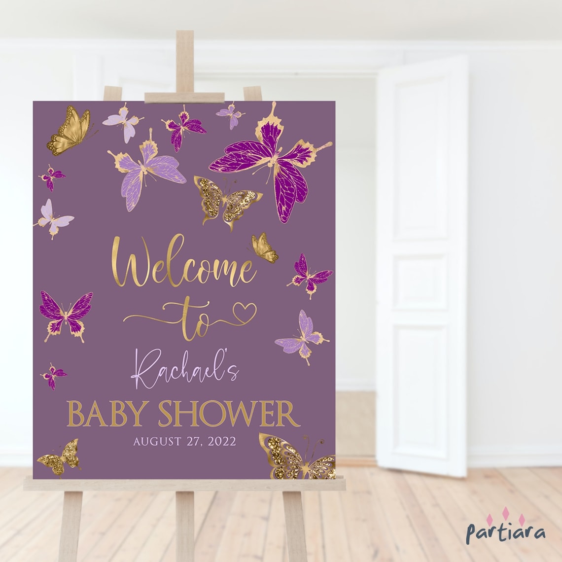 Butterfly Sign Editable Baby Shower Girl Party Etsy