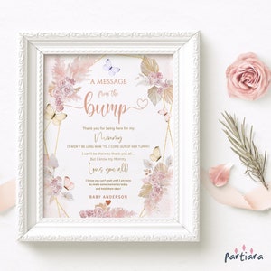 Message modifiable de la bosse Boho papillon Floral Baby Shower signe Blush rose pastel lilas or affiche de table décor 8 x 10 modèle P171