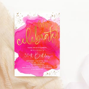 Tropische Brunch-Party-Einladung bearbeitbarer Rosa-Orange-Gold-Geburtstag einladen Vorlage Damen Jugendliche Mädchen Feier Printable Download P200