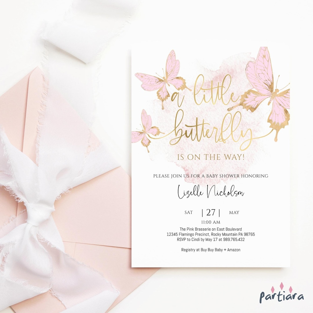 Little Butterfly Baby Shower Printable Invitation Girl's Blush Pink ...