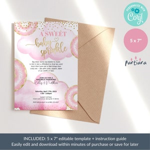 Girl Baby Sprinkle Donuts Invite Printable Pink and Gold Sweet Donut ...