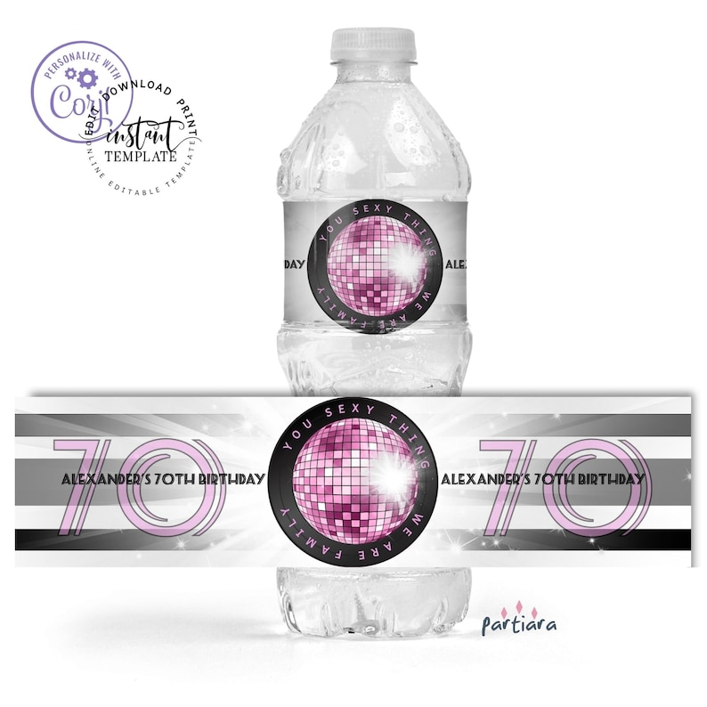 Pink Disco Party Water Bottle Labels Editable Water Bottle | Etsy