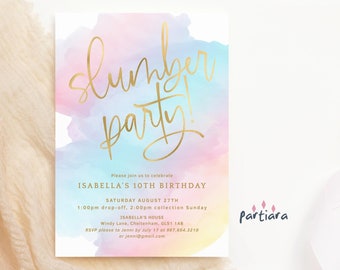Pastel Rainbow Slumber Party Printable Girls Teens Sleepover Birthday Pamper Makeup Party Invite Editable Digital Download Template P179