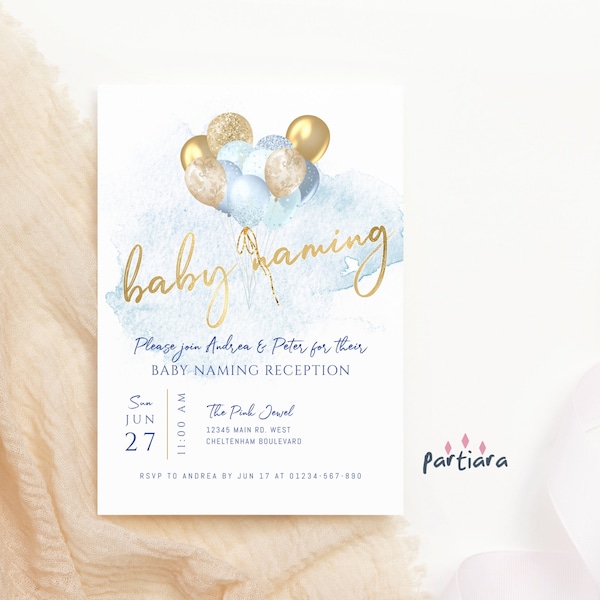 Baby Naming Invitation Editable Boy Baby Naming Reception Party Invites Pastel Blue and Balloons Decor Printable Instant Edit Download P10