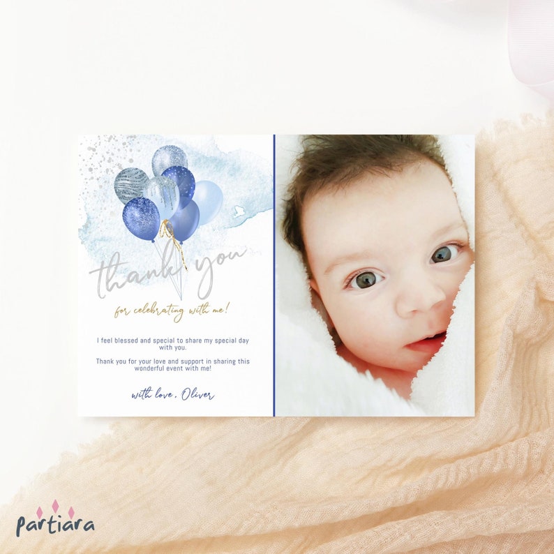 Baby Boy Thank You Card Baby Shower Notecards Photo Birthday Etsy