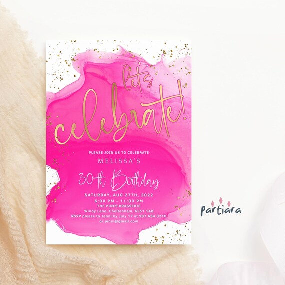 Editable Hot Pink Ladies Birthday Invitation Template Digital Etsy Editable Hot Pink Ladies Birthday Invitation Template Digital Etsy