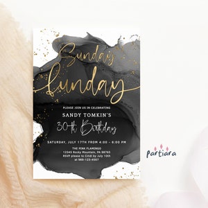 Sunday Funday Invite Family Party Invitations Black and Gold Decoration Brunch Lunch BBQ Printable Editable Digital Download Template P268
