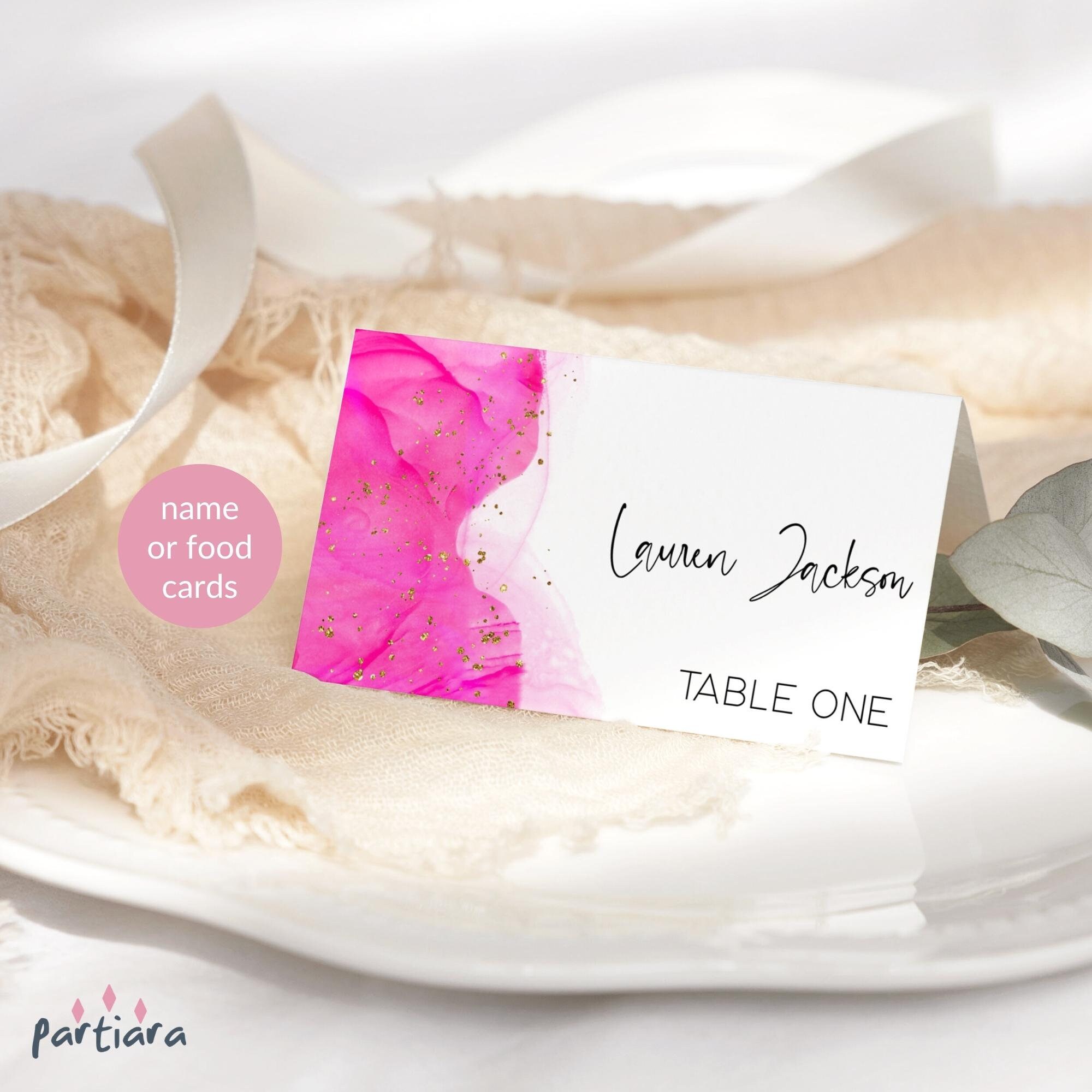 Ladies Party Name Place Cards Editable Food Tents Hot Fuchsia Pink