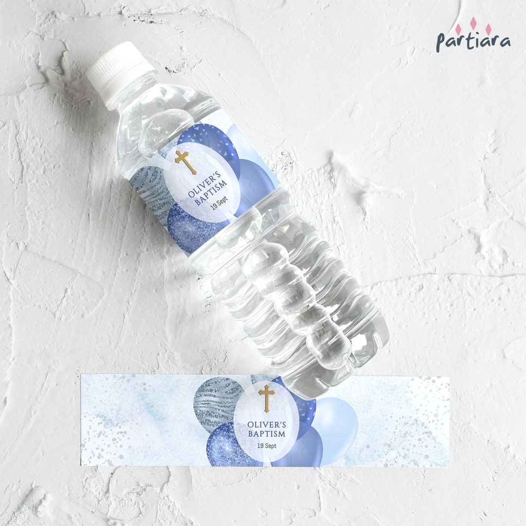Boy Baptism Water Bottle Labels Printable Party Favor Thank Etsy