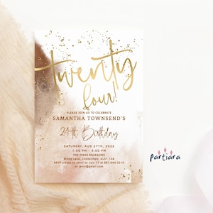 24th Birthday Melanin Party Invite Printable Ladies Brown and Gold Brunch Invitations Editable Digital Download Template P214