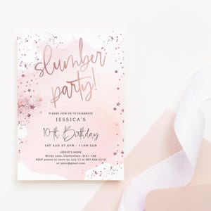 Girl&#39;s Slumber Party Invitation Printable Sleepover Birthday Pamper Spa Party Invite Editable Download Template Pastel Pink Rose Gold P458
