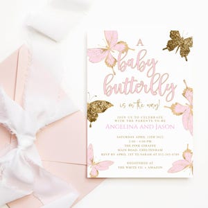 Pink Butterfly Baby Shower Invitation for Girls, Printable (Digital Download) P293